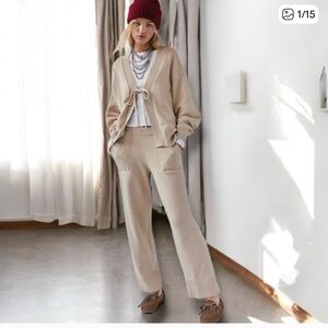 Free People Beige Cardigan and Pants Set